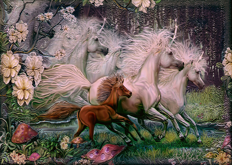 White Unicorns Running