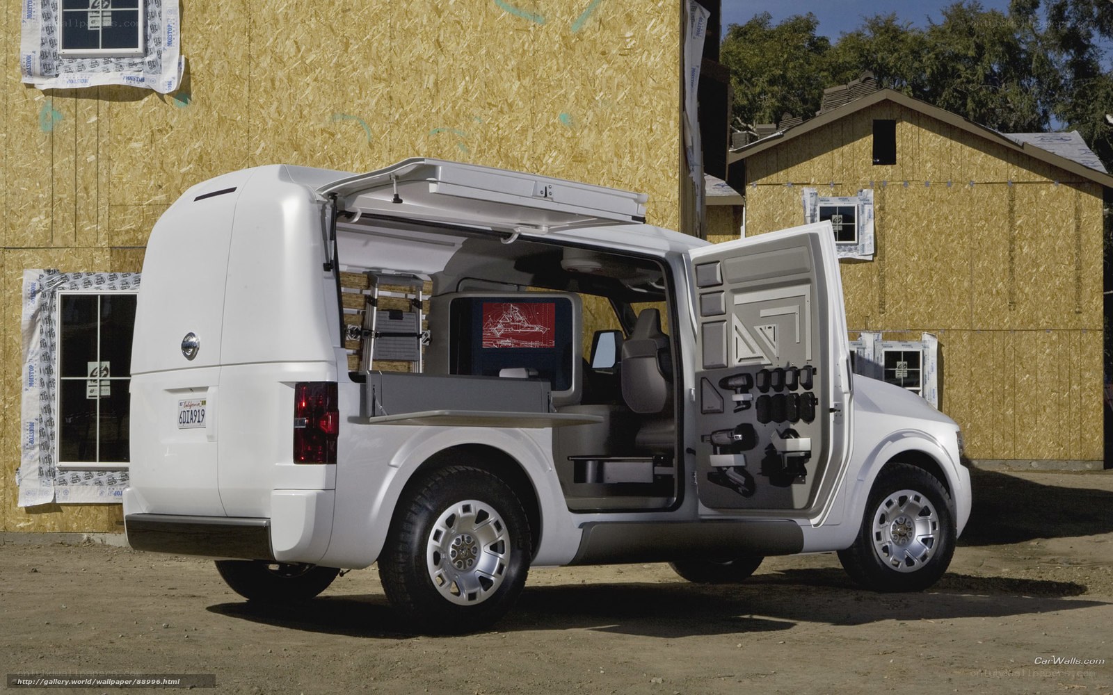 White utility van at construction site