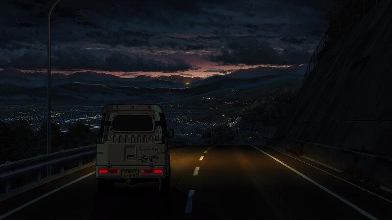White Van on Road — Dark Blue