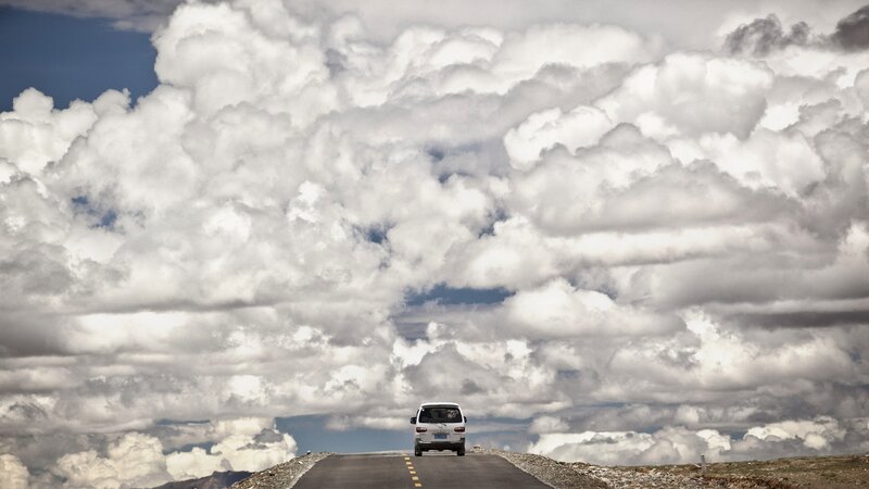 White Van on Road — Dramatic