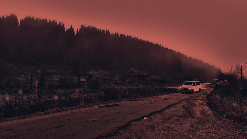 White Van on Road — Red