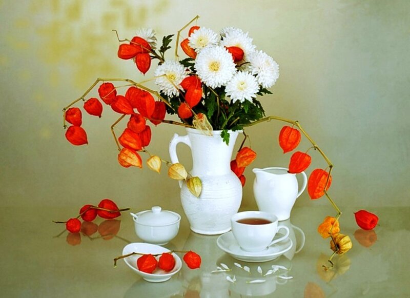 White Vase with Flowers — Calm
