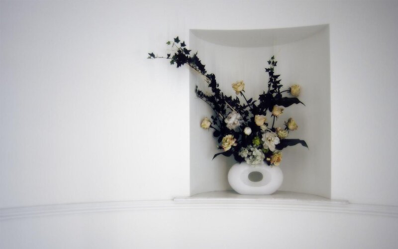 White Vase with Flowers — Minimalist