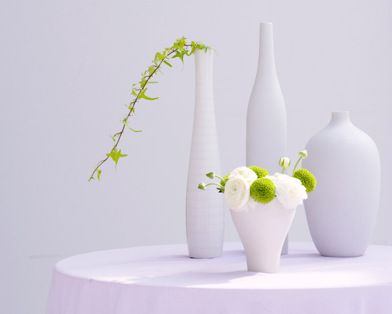 White Vases with Flowers — Serene, Photograph