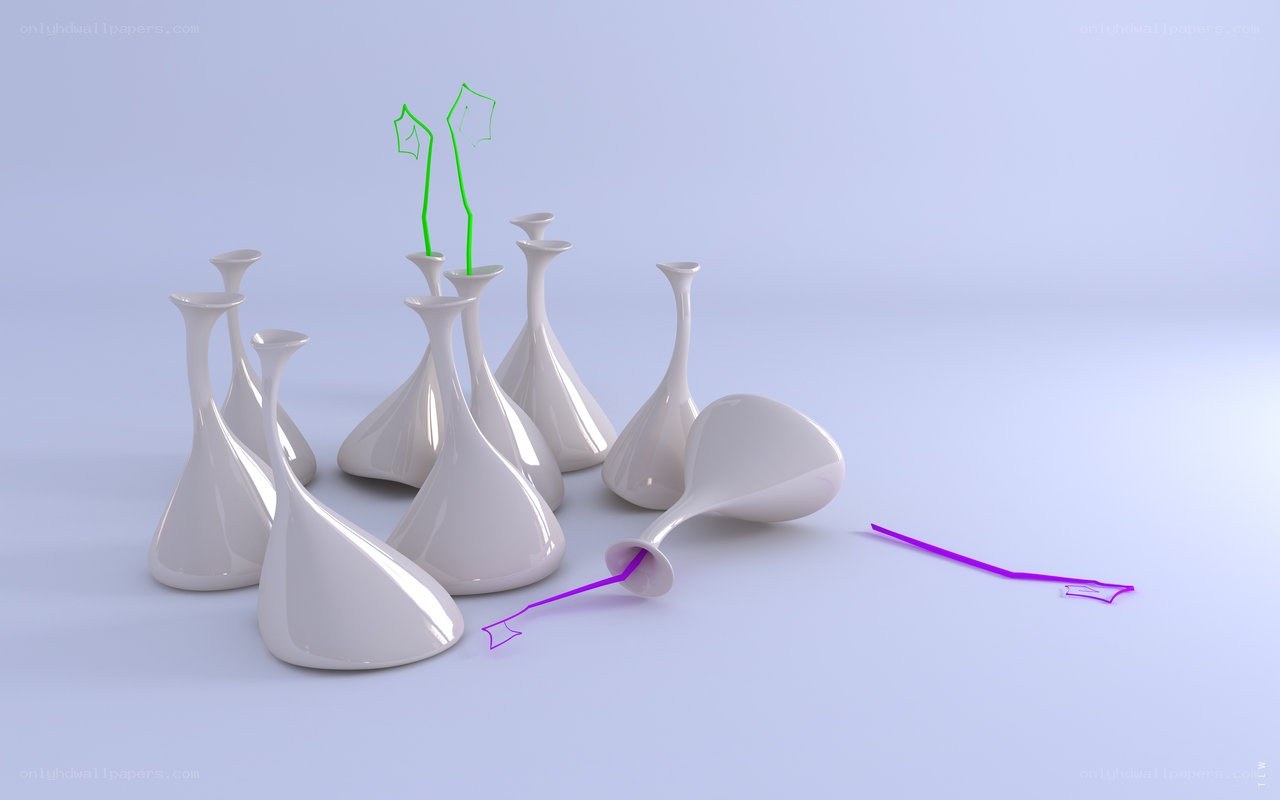 White vases with green and purple lines
