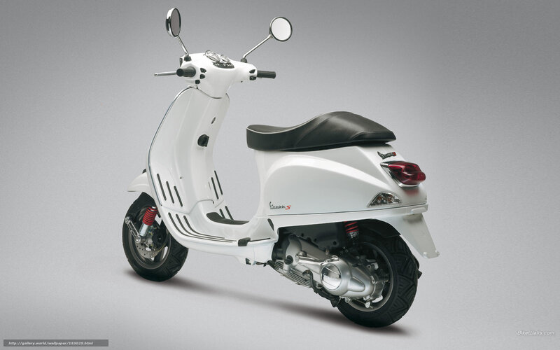 White Vespa Scooter — Neutral, Photograph, Black Seat, Rearview Mirrors