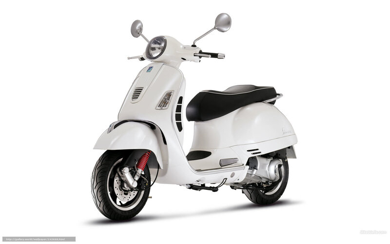 White Vespa Scooter — Neutral, Photograph, Black Seat, Silver Mirrors