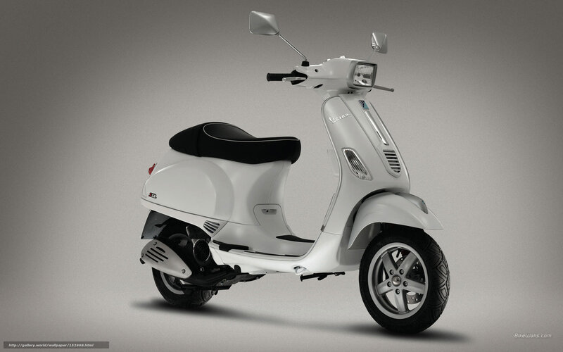 White Vespa Scooter — Neutral, Photograph, Black Seat, Silver Mirrors, Wheel