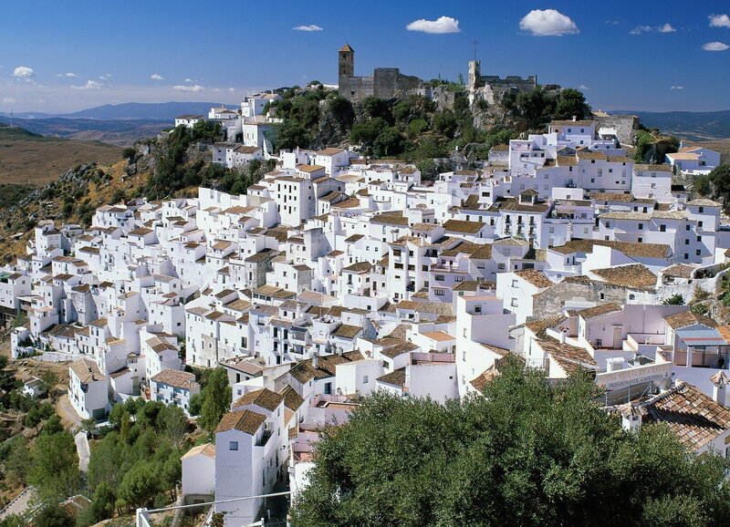 White Village on Hill — Serene, Afternoon, Photograph, Castle, Rooftops, Trees