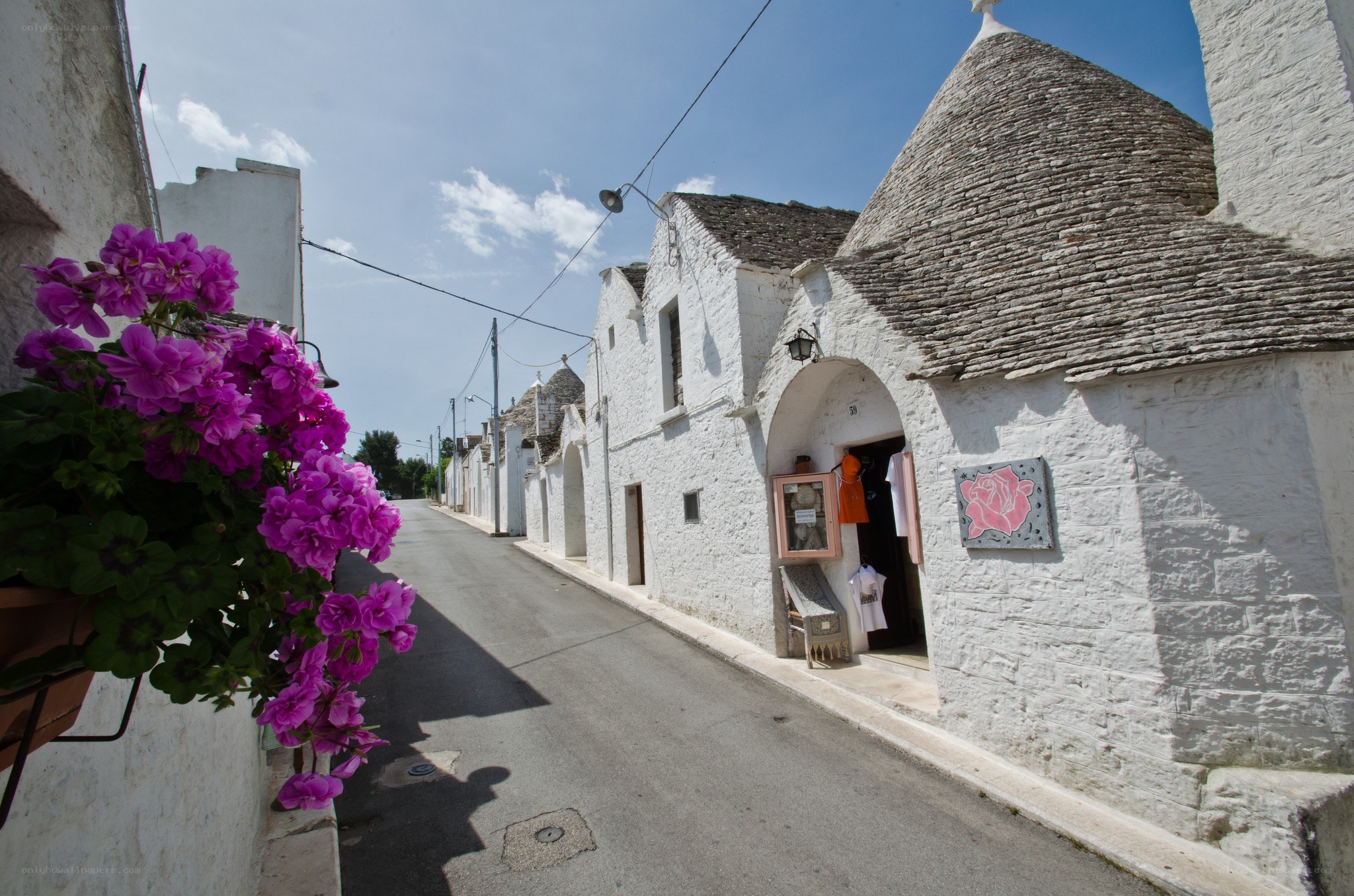White village with conical roofs