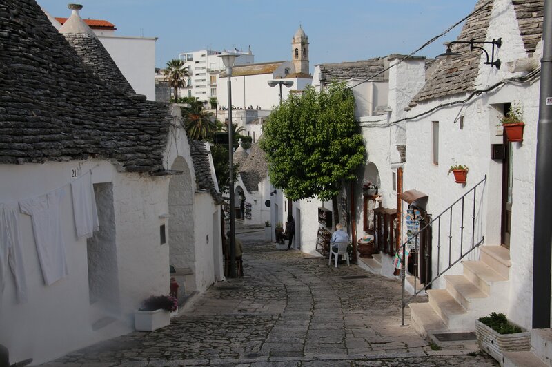 White village with stone roofs