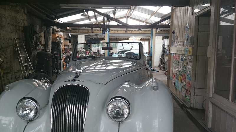 White Vintage Car — Calm, Afternoon, Photograph, Garage
