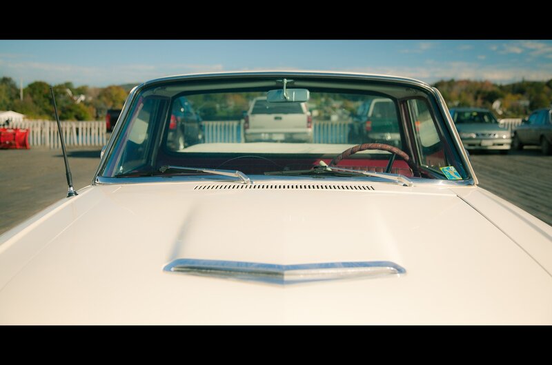 White Vintage Car — Calm, Afternoon, Photograph, Steering Wheel