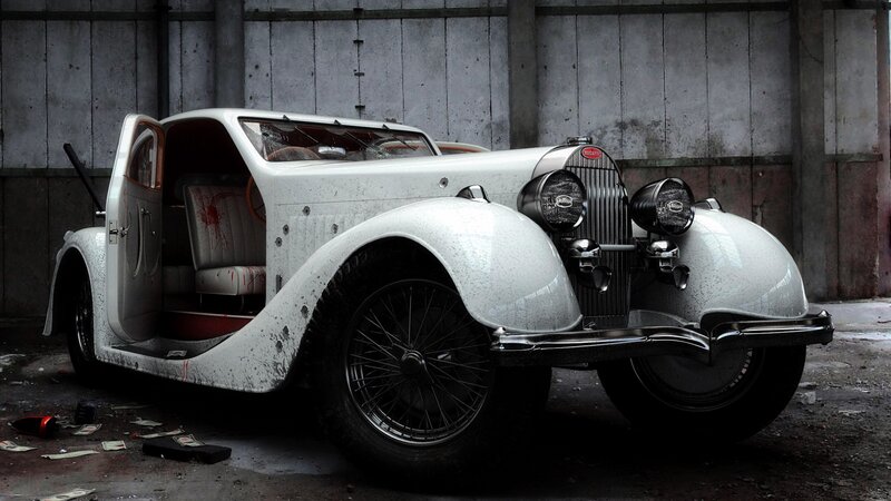 White Vintage Car — Dark, 3d Render