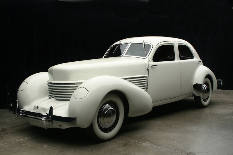 White vintage car display