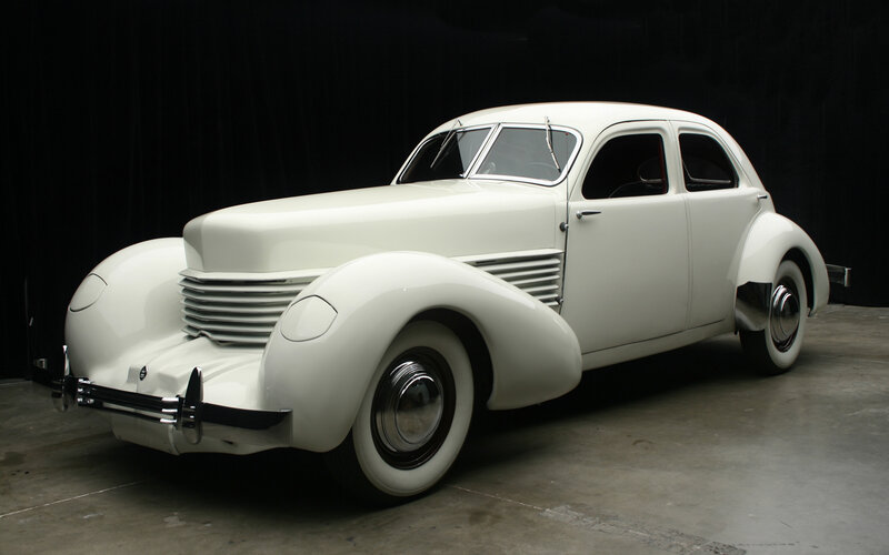 White vintage car display