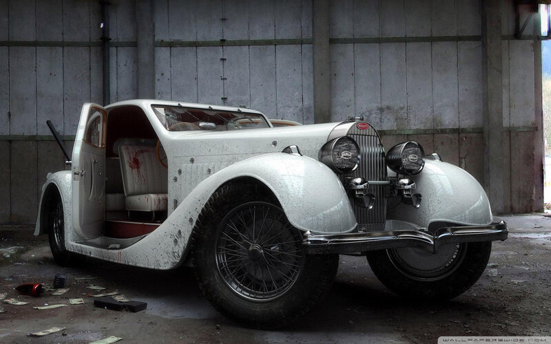 White Vintage Car — Dramatic, Digital Art