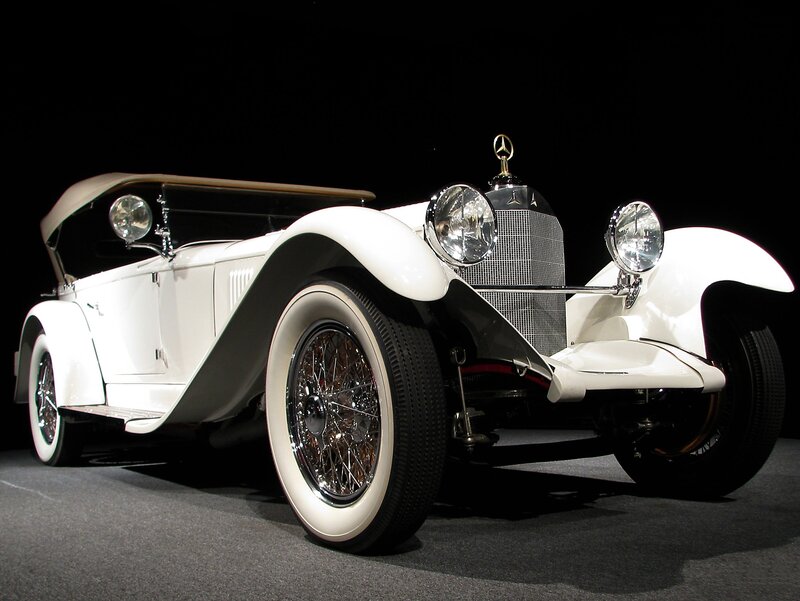 White Vintage Car — Dramatic, Photograph, Headlights