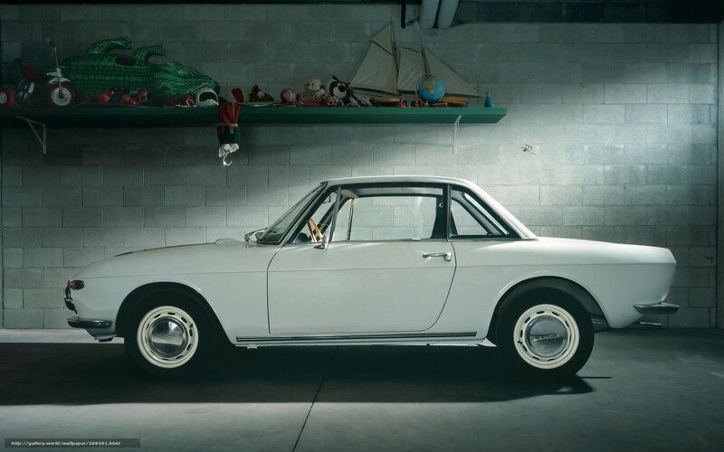 White Vintage Car — Dramatic, Photograph, Shelf