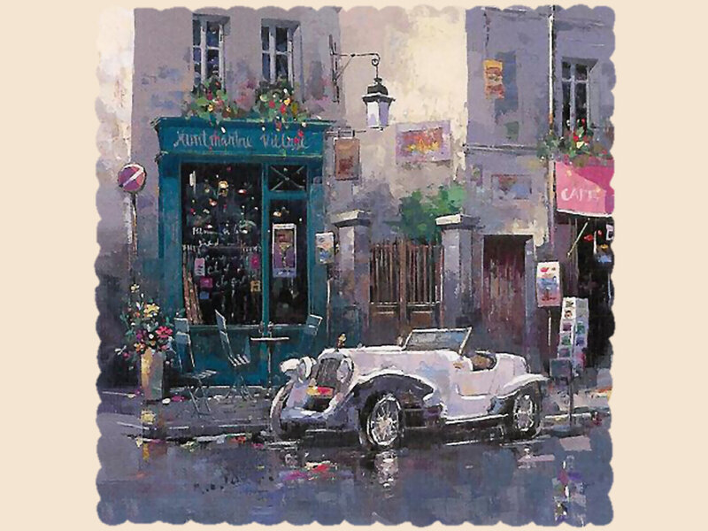 White Vintage Car on Street — Blue