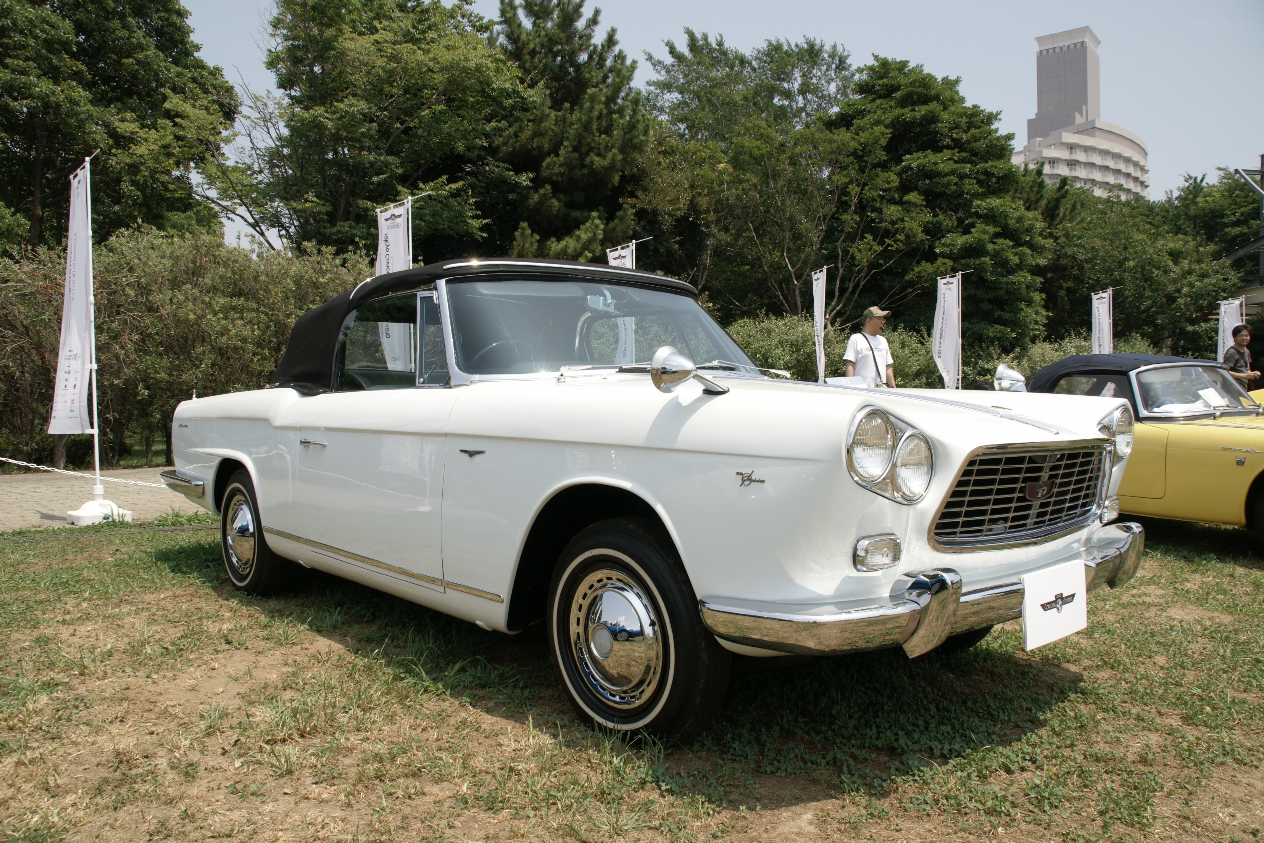 White vintage convertible car