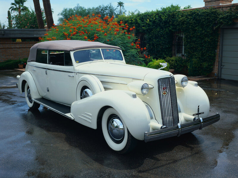 White Vintage Convertible — Serene, Afternoon, Photograph, Flowers