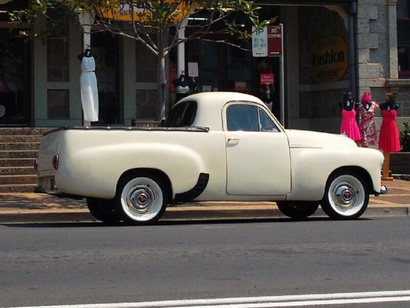 White Vintage Pickup Truck — Calm, Afternoon, Photograph, Dress Mannequins