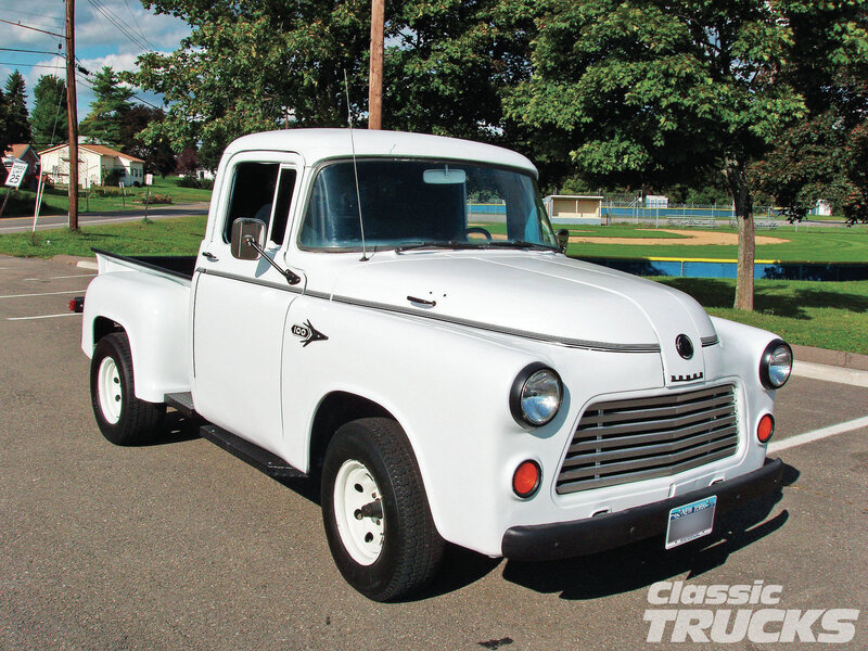 White Vintage Pickup Truck — Calm, Afternoon, Photograph, Trees