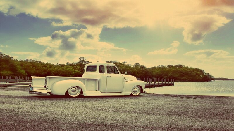 White Vintage Pickup Truck — Serene, Sunset
