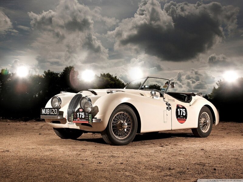 White Vintage Race Car — Dramatic, Night, Photograph, Dirt Road, Clouds