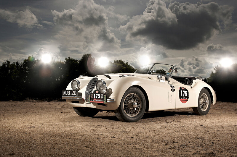White Vintage Race Car — Dramatic, Night
