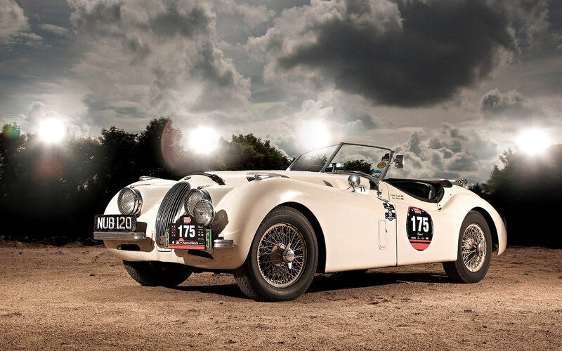 White Vintage Race Car — Dramatic, Photograph, Dirt Road