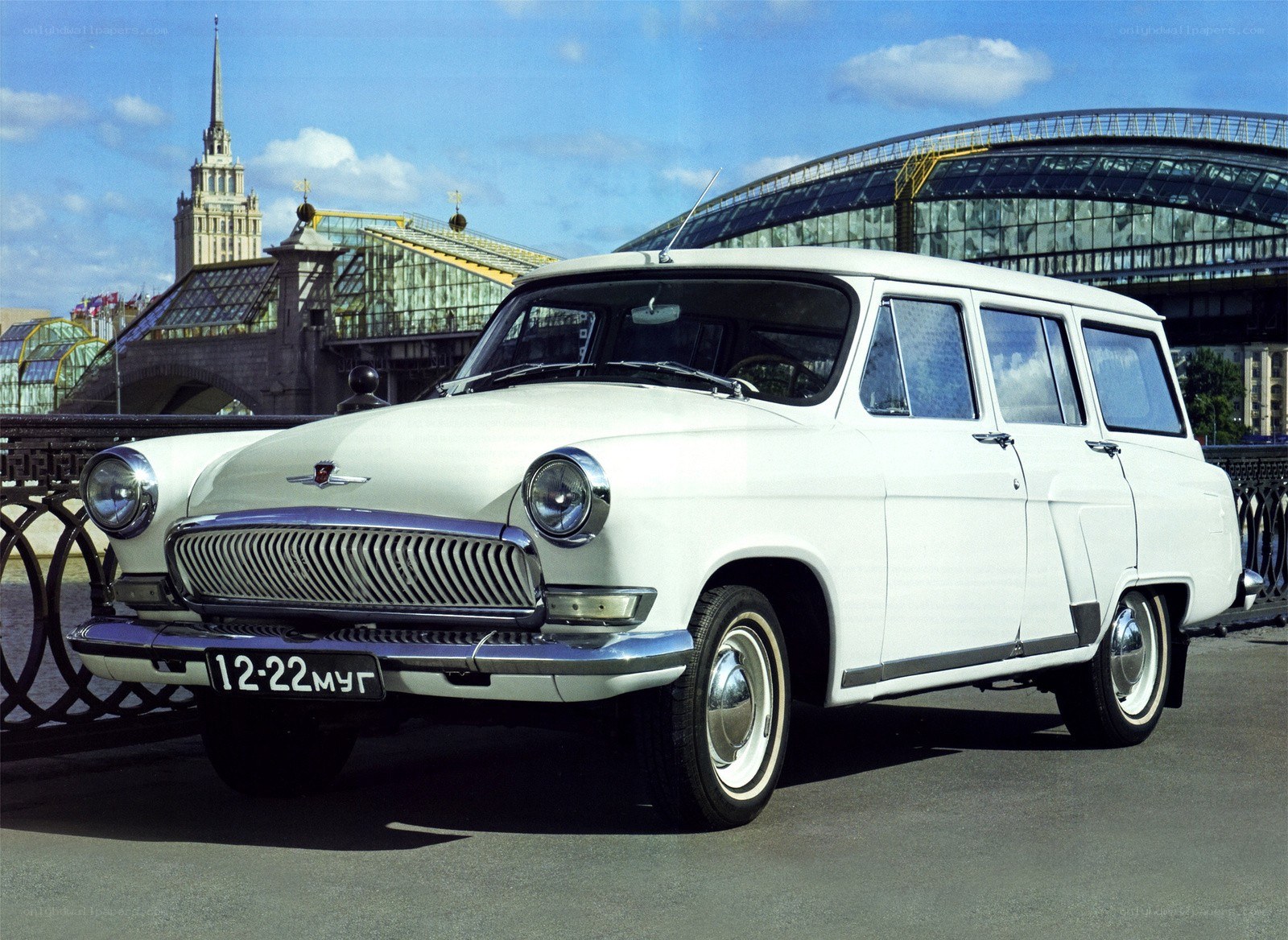 White vintage station wagon