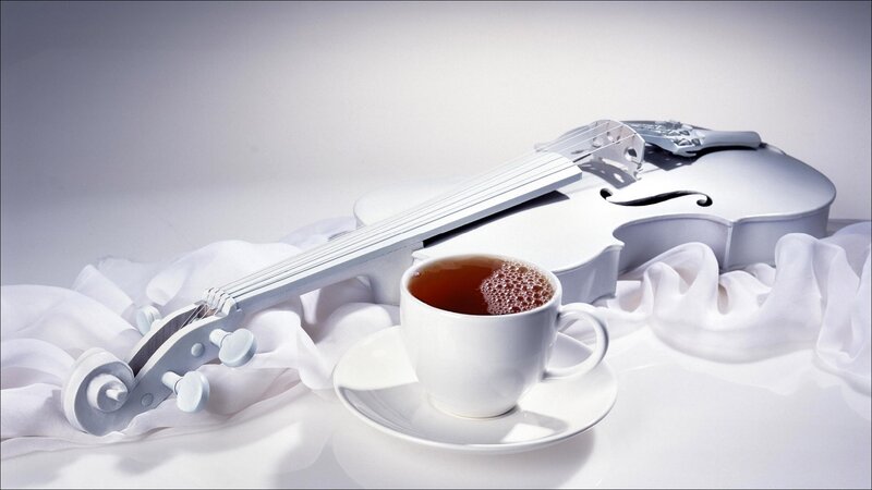 White Violin and Tea Cup — Serene, Photograph, Tea Cup