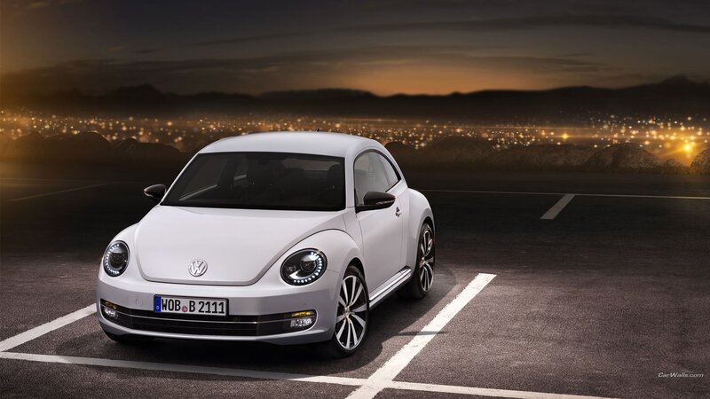 White Volkswagen Beetle — Dramatic, Night, Photograph, Car