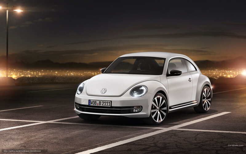 White Volkswagen Beetle — Dramatic, Night