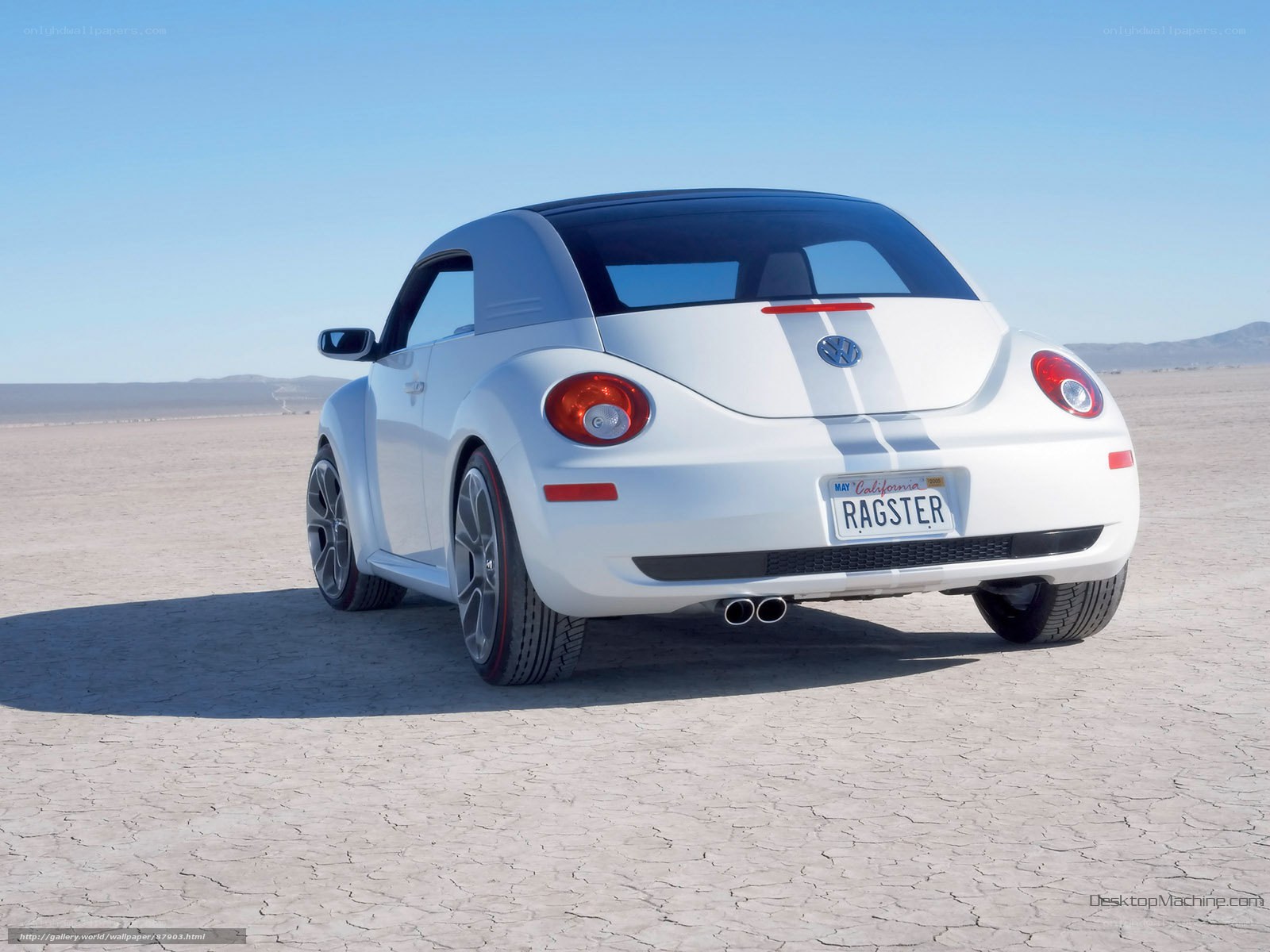 White Volkswagen Beetle in desert