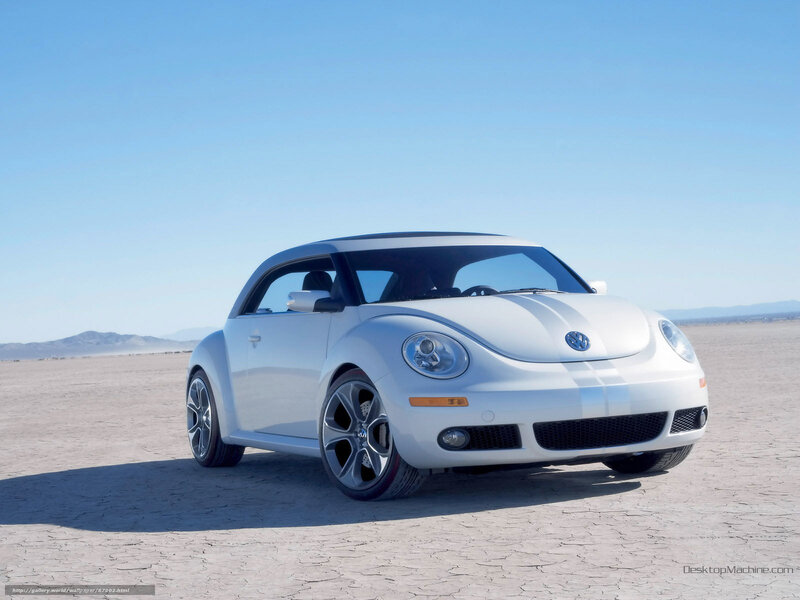 White Volkswagen Beetle in desert