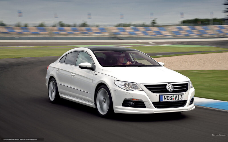 White Volkswagen CC on a racetrack
