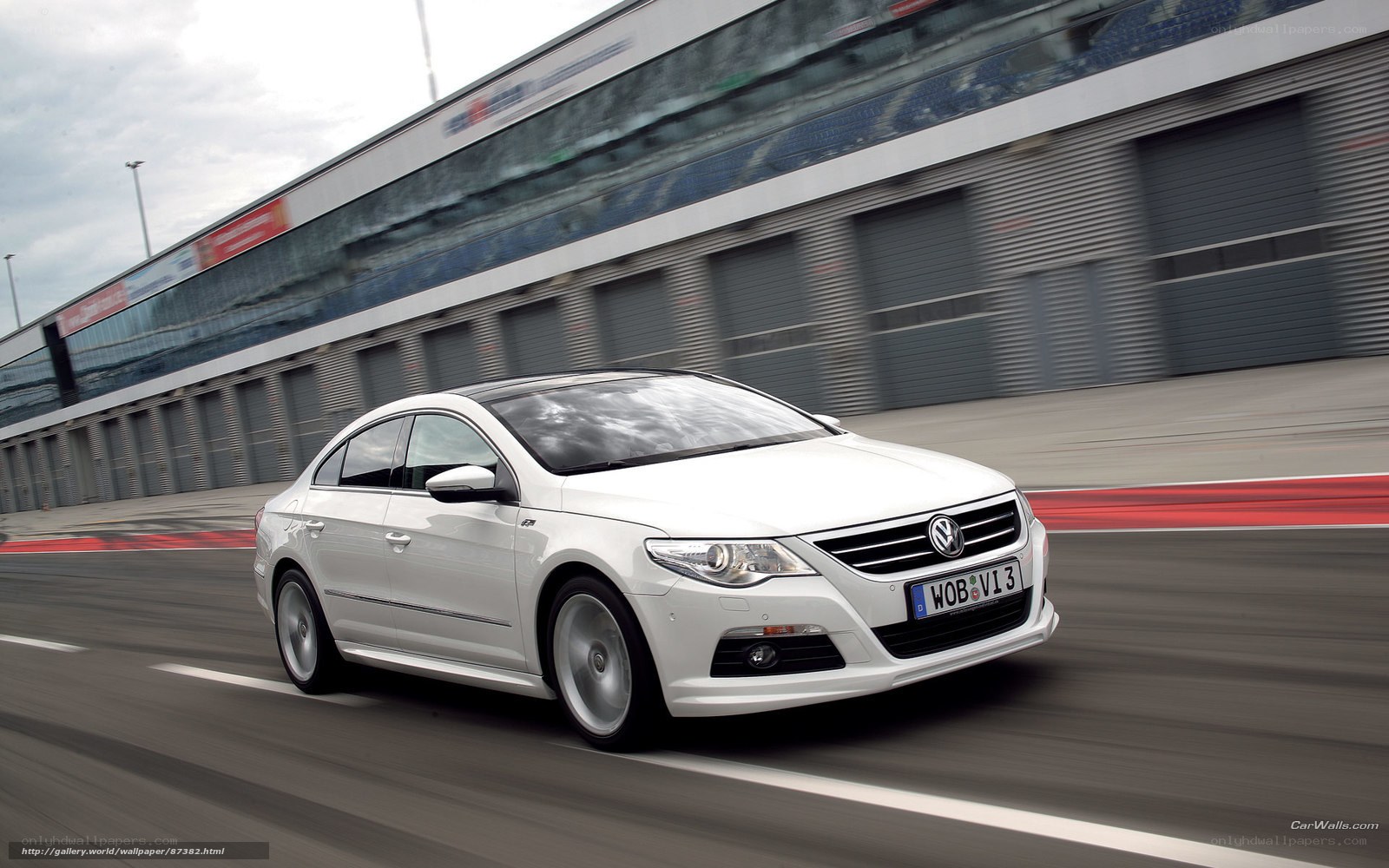 White Volkswagen CC on racetrack