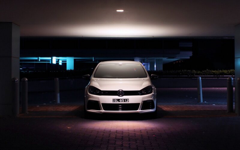 White Volkswagen Golf — Dramatic, Night, Photograph