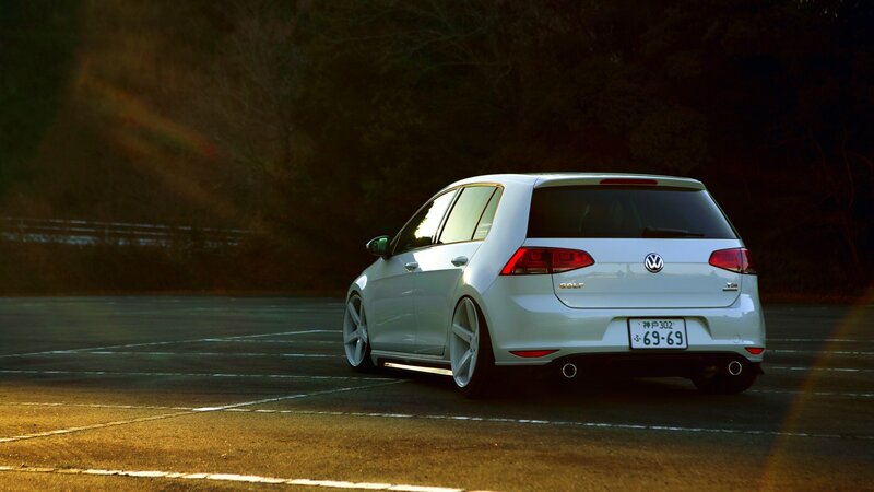 White Volkswagen Golf — Dramatic, Sunset, Photograph, Car