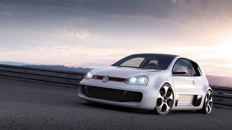 White Volkswagen Golf Gti — Dramatic, Sunset, 3d Render