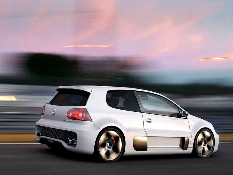 white volkswagen golf gti in motion