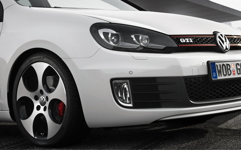 White Volkswagen GTI front view