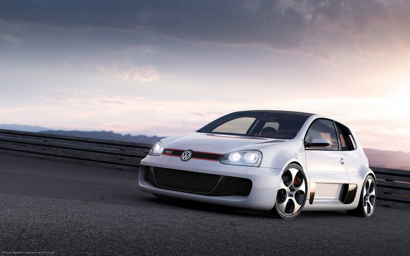White Volkswagen GTI on a racetrack