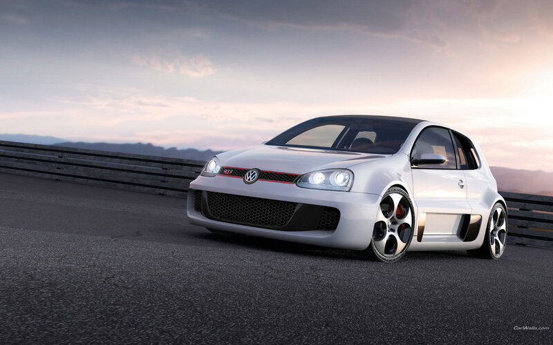 White Volkswagen GTI on racetrack
