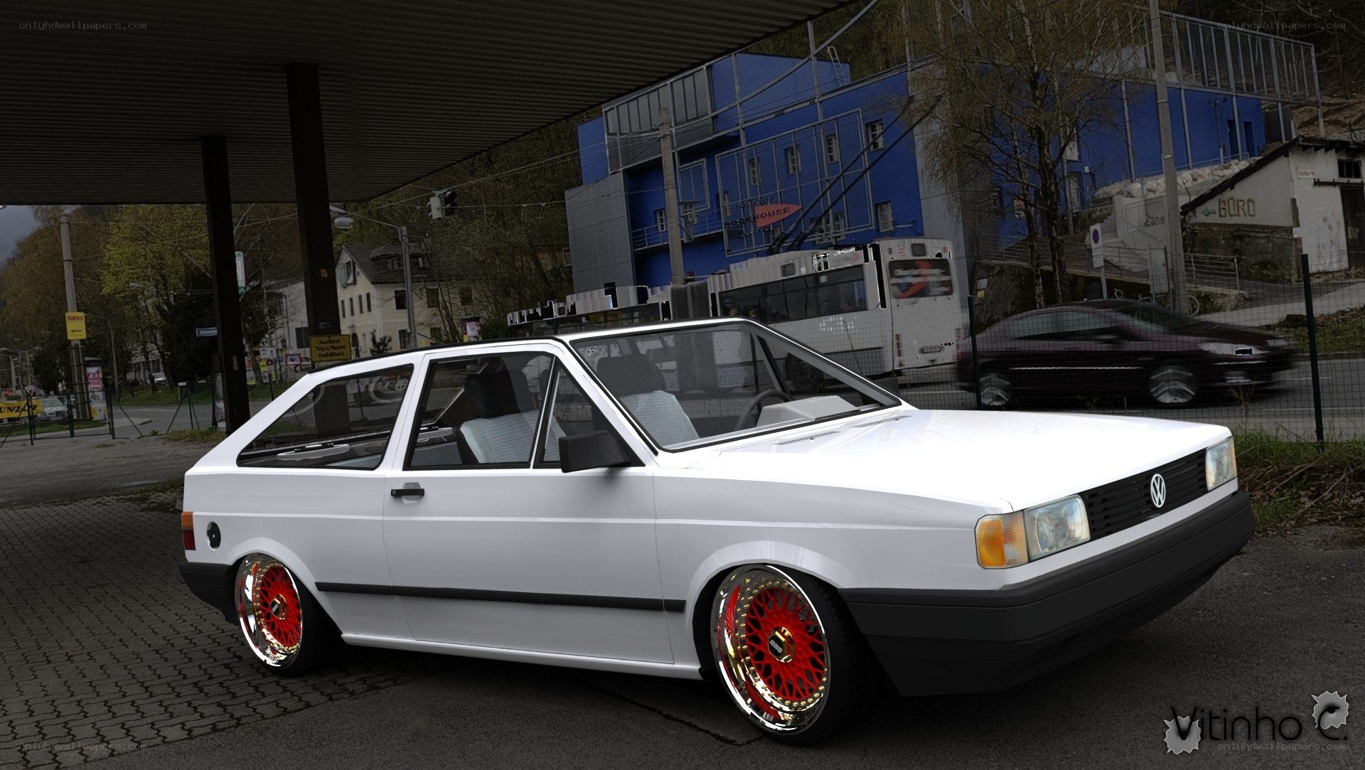 white volkswagen hatchback car