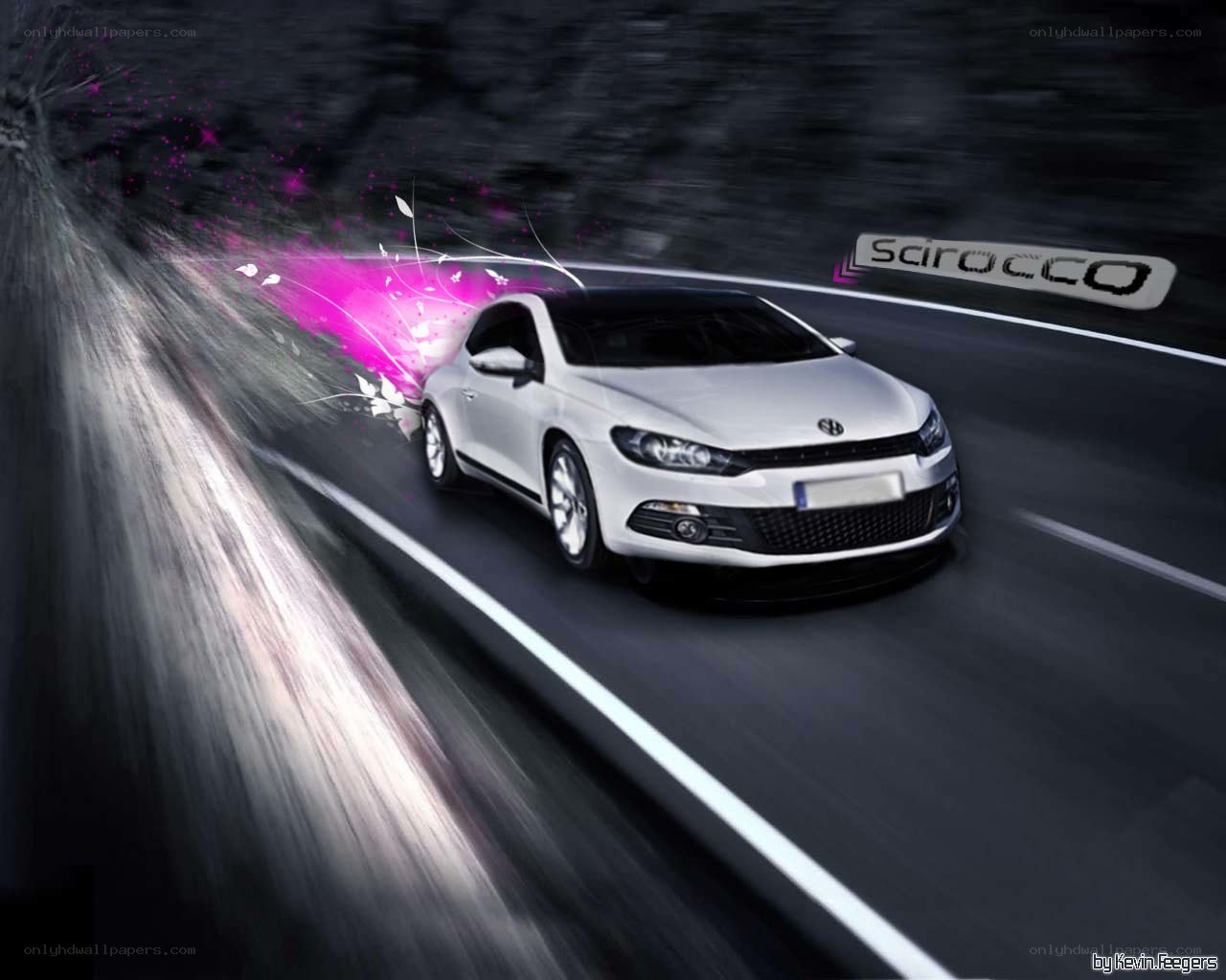 White Volkswagen Scirocco in motion