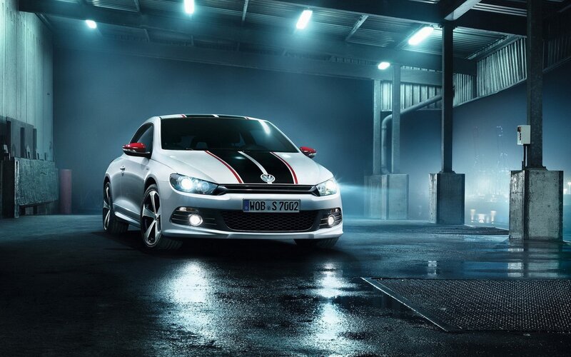 White Volkswagen Scirocco in warehouse